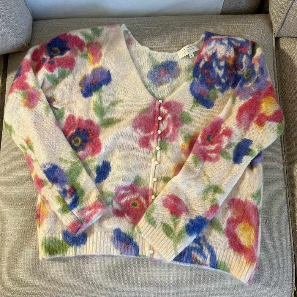 NEW Sezane Teresa Cardigan Monday Pink Cream Kid Mohair Sweater Knit French - Picture 6 of 12
